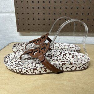 Tory Burch Miller Cloud Slip On Women’s Sandals Size 9 Brown Leather Flowers